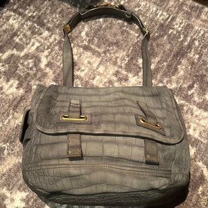 LAST CALL! Gorgeous rare YSL Besace Shoulder Bag - gray croc embossed nubuck